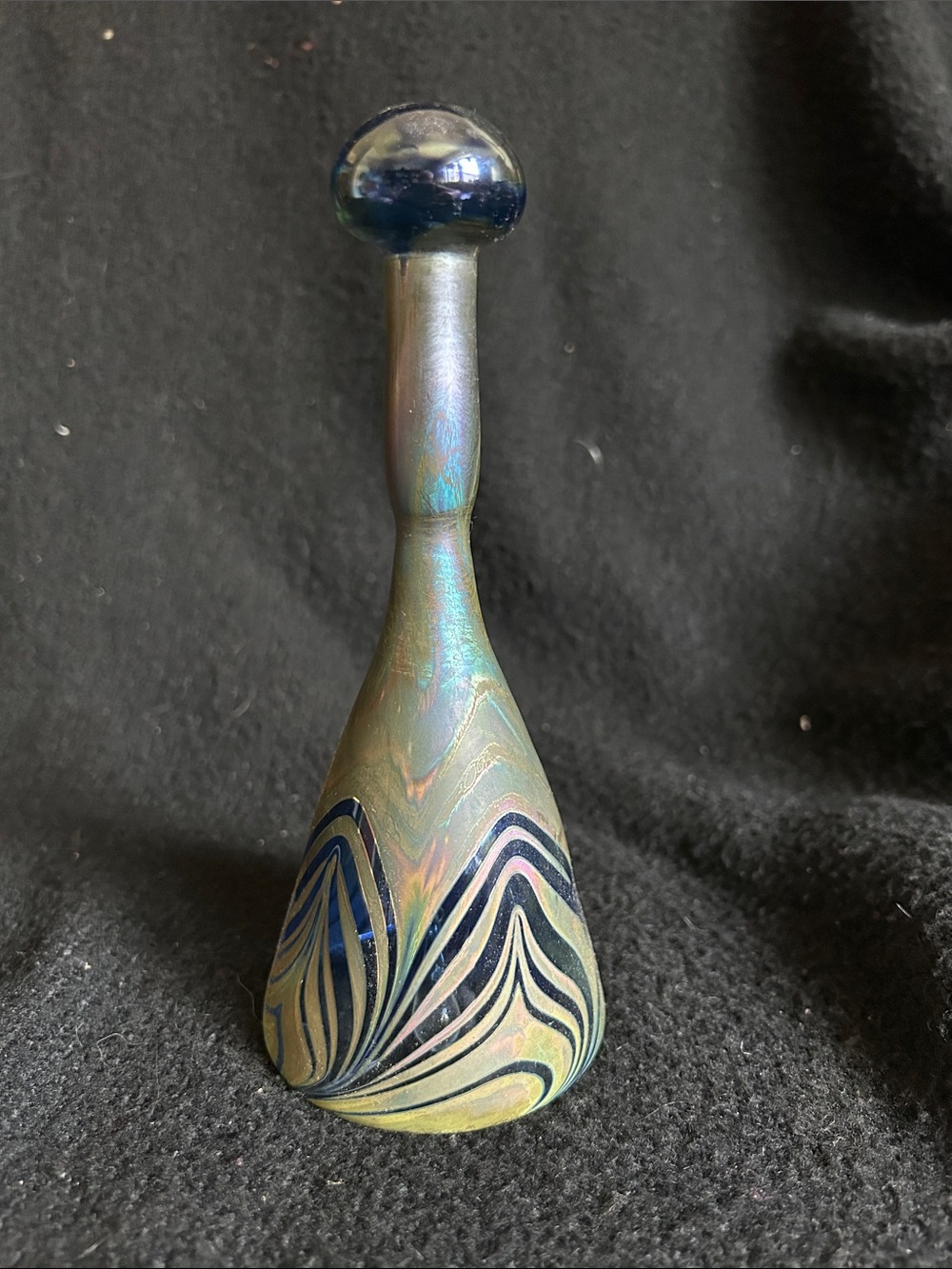 Hand blown Iridescent Art Glass Decorative Bell - Blue and Gold